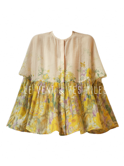 LE VENT&TES AILES Artistic 100% Silk  floral Printed Dress - NINA