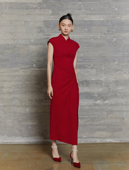 HECO acetate elegant red modified cheongsam dress women - leave.
