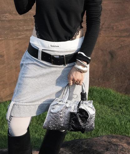 IUBALLET black and white sequence real sheepskin contrast tote bag - BLUE.