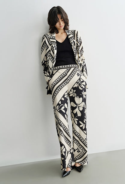 COMME MOI printed tassel black and white print waist suit  - AURORA.