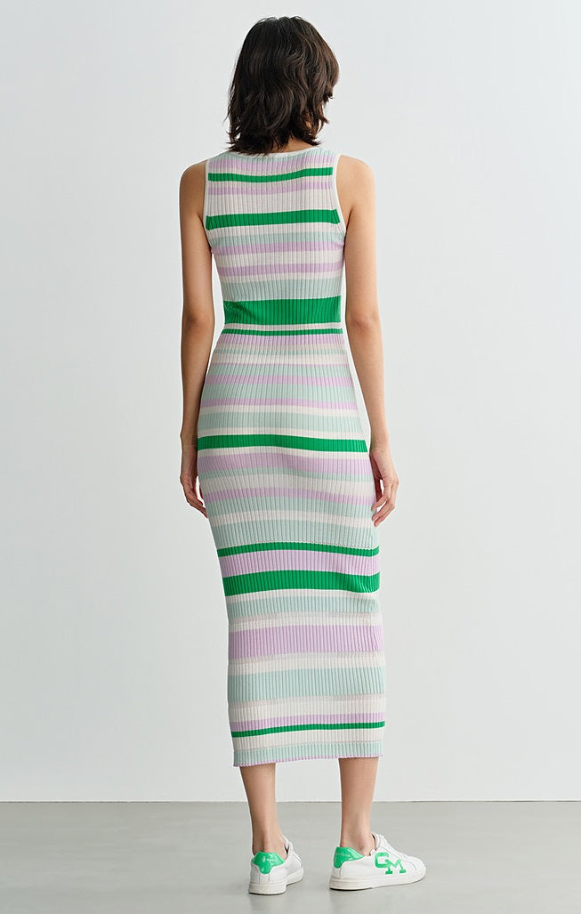 COMME MOI  summer colorful striped skinny wool knit dress - HARPER.