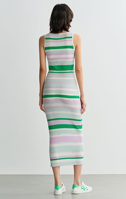 COMME MOI  summer colorful striped skinny wool knit dress - HARPER.