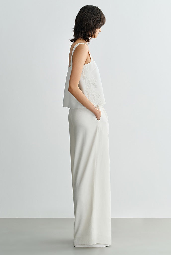 COMME MOI Lv Yan Designer Spring Women's Triacetate White Wide-leg Pants - VIVIAN.