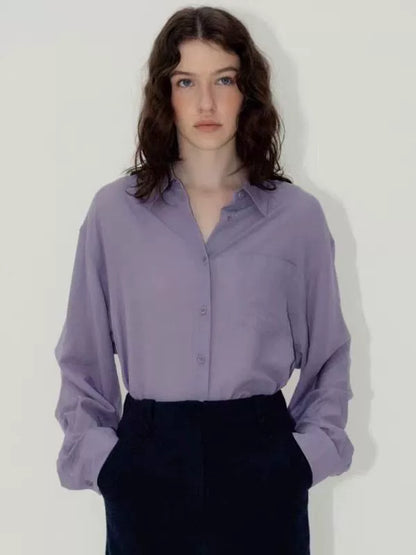 Nothing Written Long Sleeve Slightly Translucent Lavender Purple Shirt-KATE.