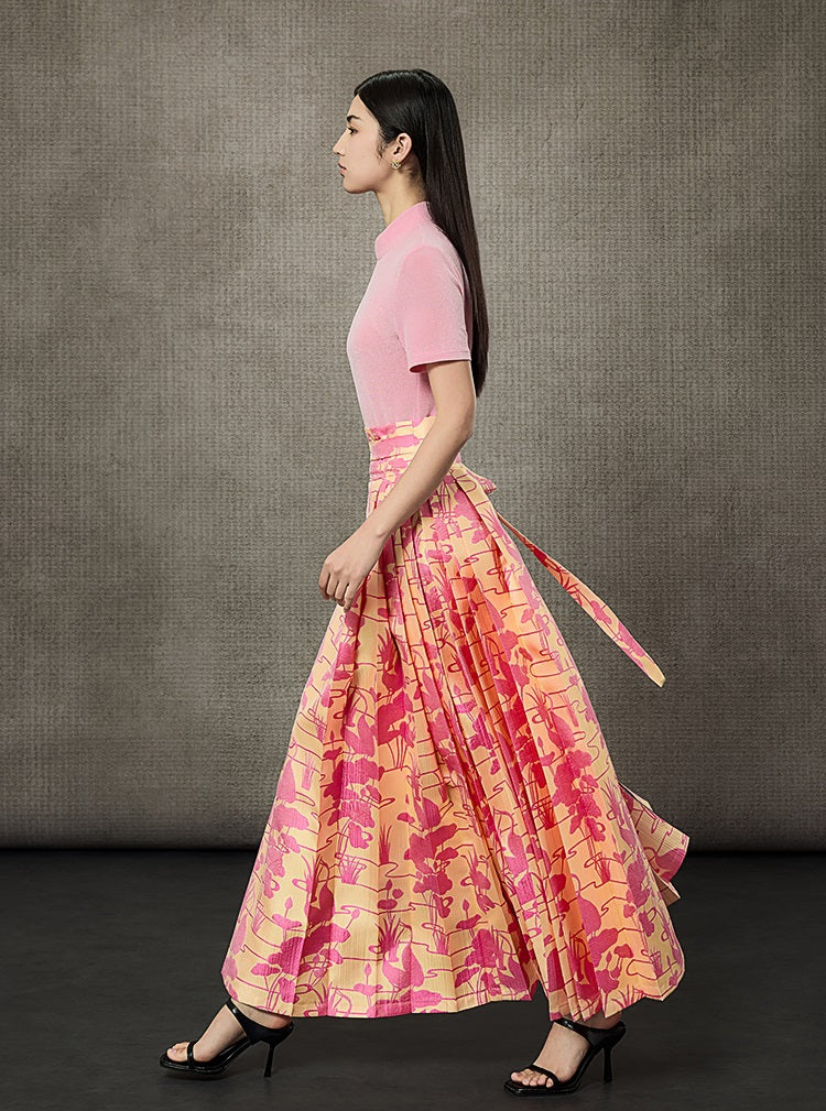 HECO Summer Lotus Pond Crane Long Skirt - GRAD.