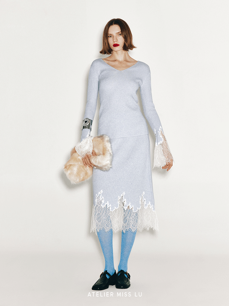 ATELIER MISS LU lace-panelled cashmere and wool-blend top - IRIS