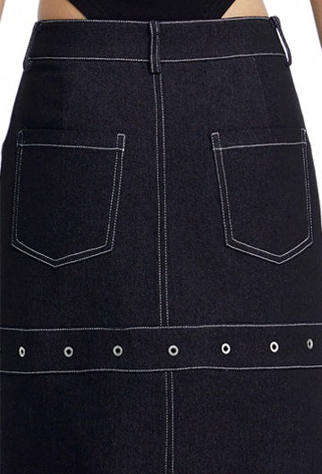 TINY IN black denim women's long a-line skirt -SALEM