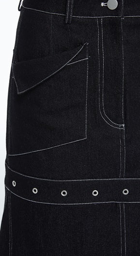 TINY IN black denim women's long a-line skirt -SALEM