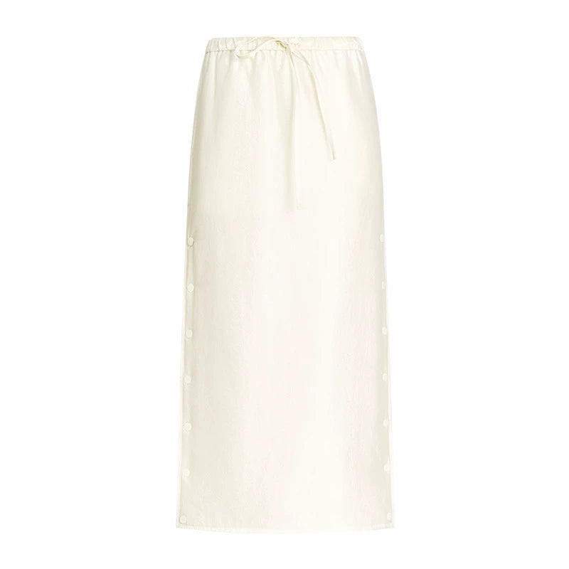 ZHUCHONGYUN midi cotton skirt with side button detailing and a drawstring waist-SEZA.