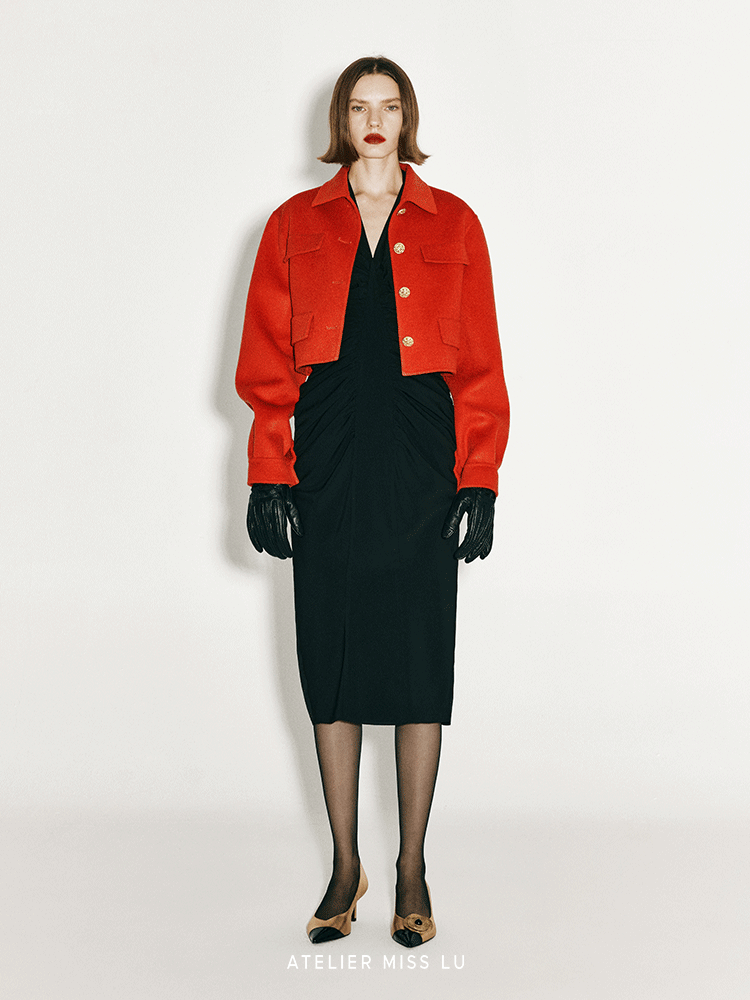 ATELIER MISS LU Vintage Flower Buckle Wool Tweed Crop Jacket - LION.