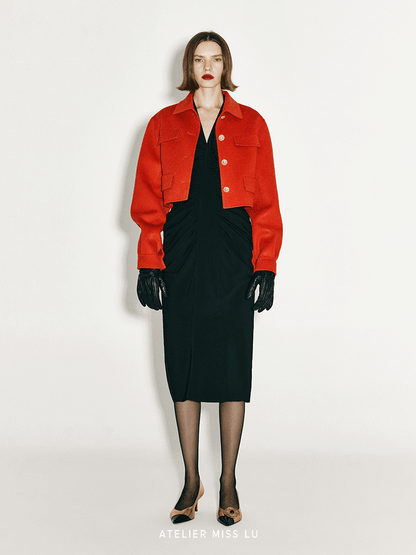 ATELIER MISS LU Vintage Flower Buckle Wool Tweed Crop Jacket - LION.