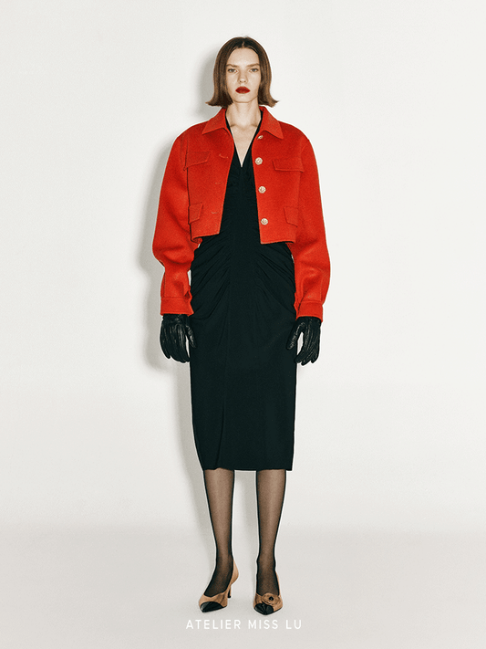 ATELIER MISS LU Vintage Flower Buckle Wool Tweed Crop Jacket - LION.
