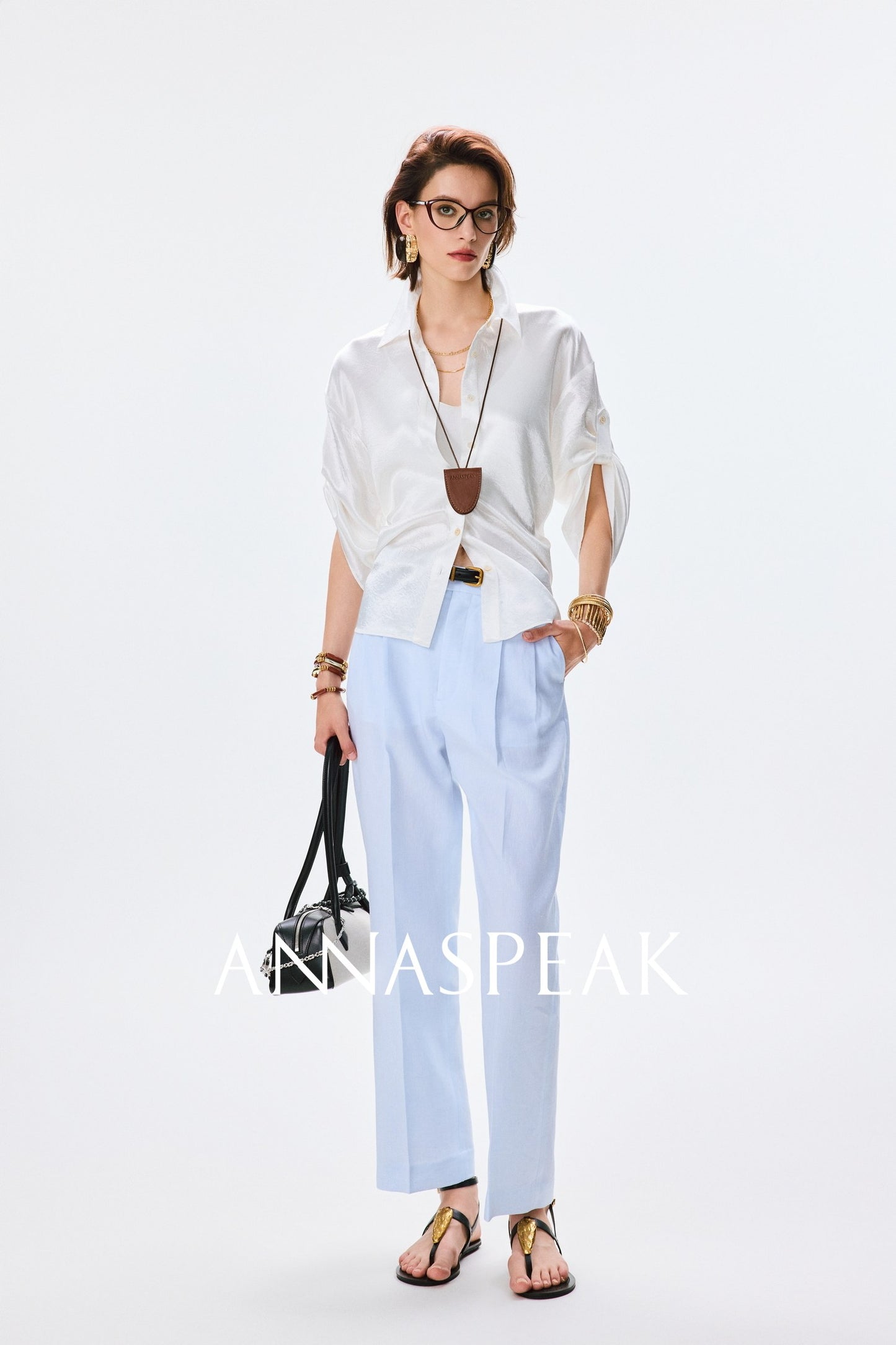 ANNASPEAK cut slightly wrinkled NAIA acetic acid slimming top mermaid skirt-NANA.