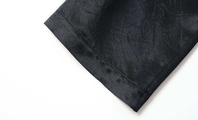 ZHUCHONGYU cross-collar satin black loose with belt jacket--MISAKI.