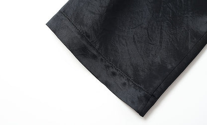 ZHUCHONGYU cross-collar satin black loose with belt jacket--MISAKI.