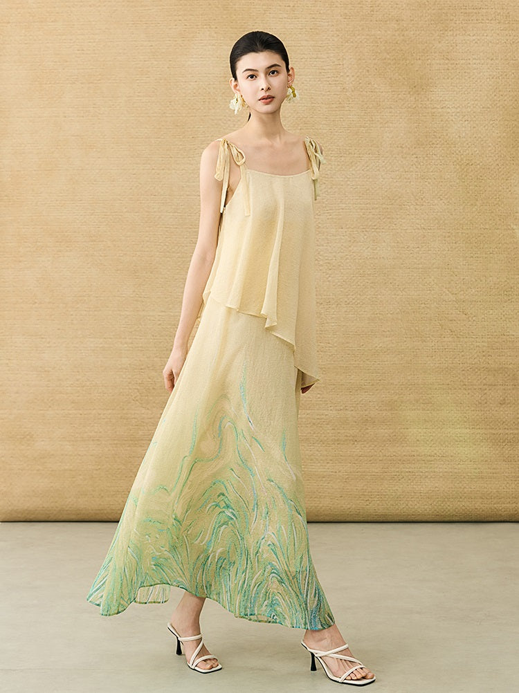 HECO Chinese Layered  Summer Smudge Temperament Long dress- ZING.