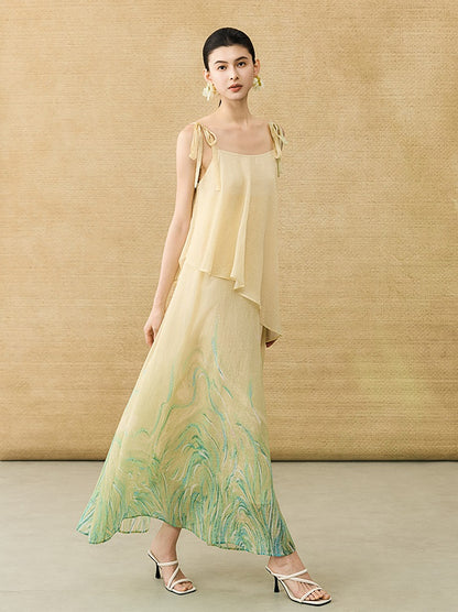 HECO Chinese Layered  Summer Smudge Temperament Long dress- ZING.