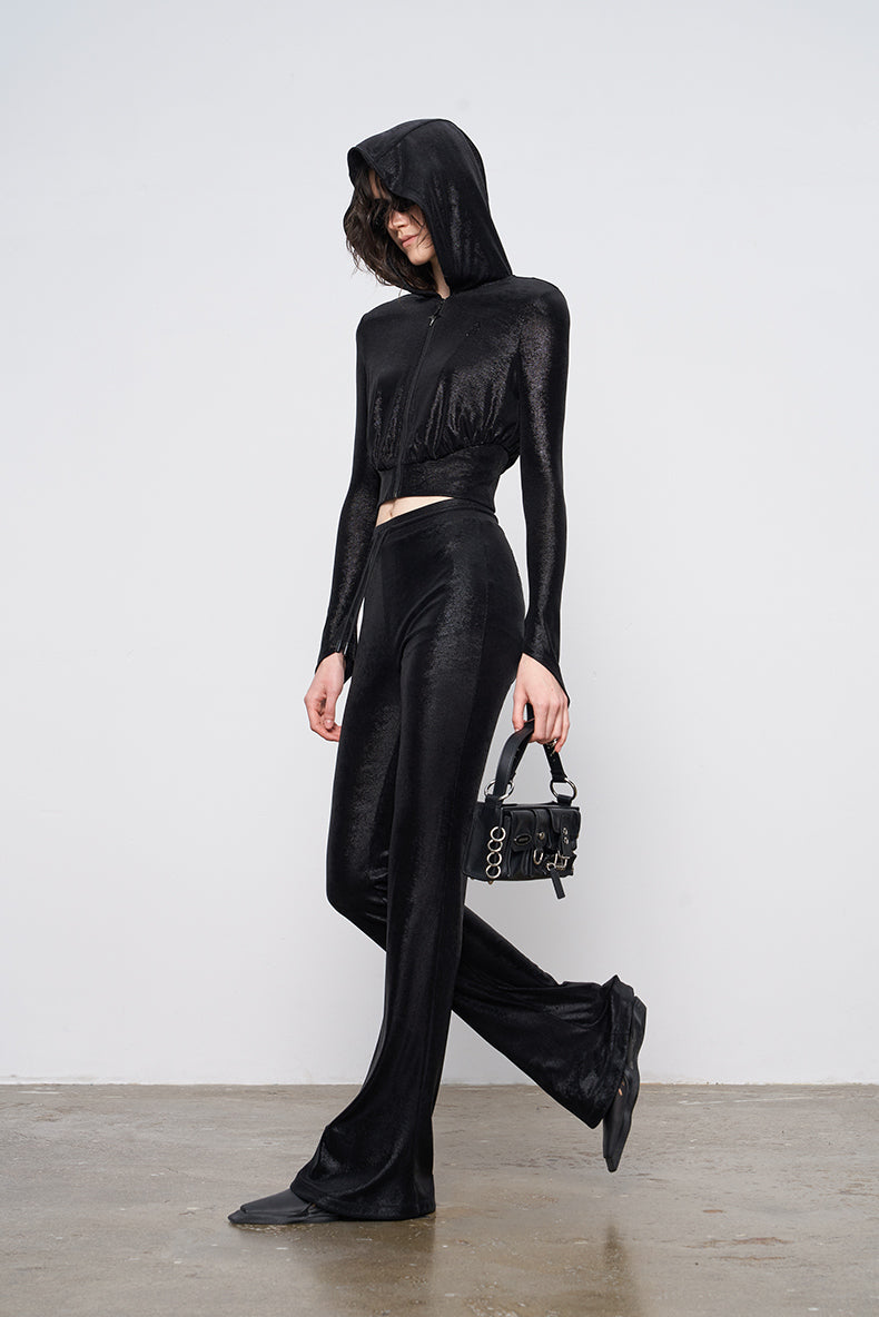ANNAKIKI designer style back logo hot diamond waist hooded jacket-DAIKI