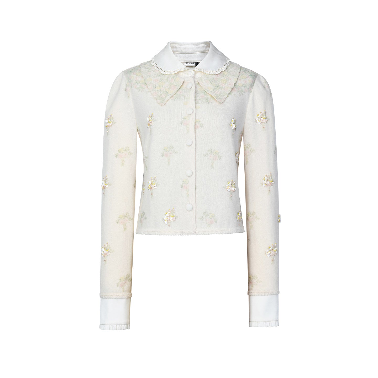 FAME Beaded Printed Sheep Wool Knitted Cardigan Top - SERGIO