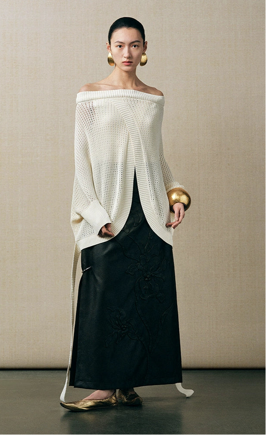 ZHUCHONGYUN cut-out mesh smock knit top-FREEZA.