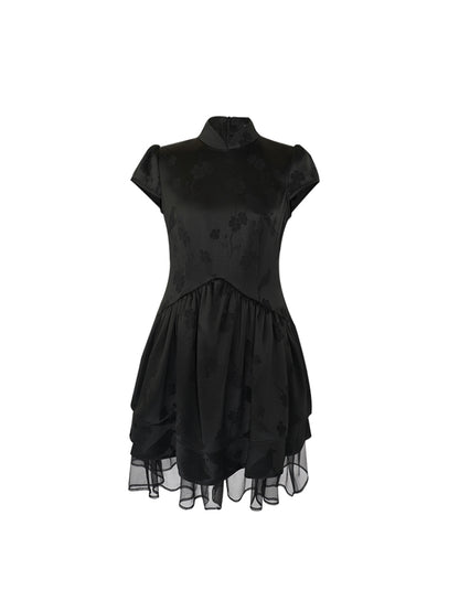 HECO Acetate Jacquard Midi Tiered Cap Sleeves Dress - HEART.