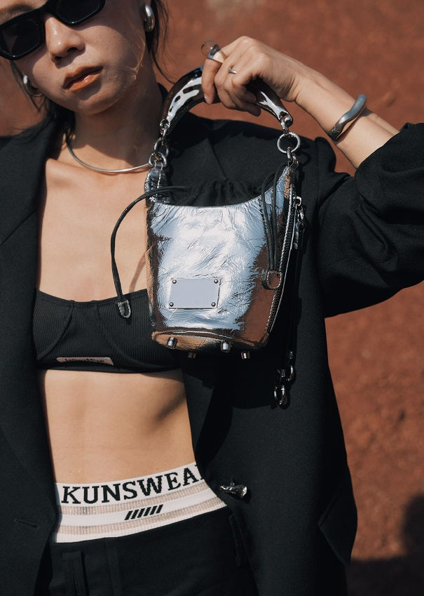 IUBALLET Modern Drawstring Leather Bucket Bag - BACK.