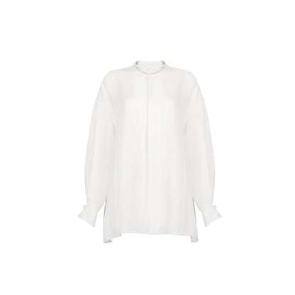 TUYUE White Linen Handmade Buckle Long Sleeve Loose Shirt- MIKO.