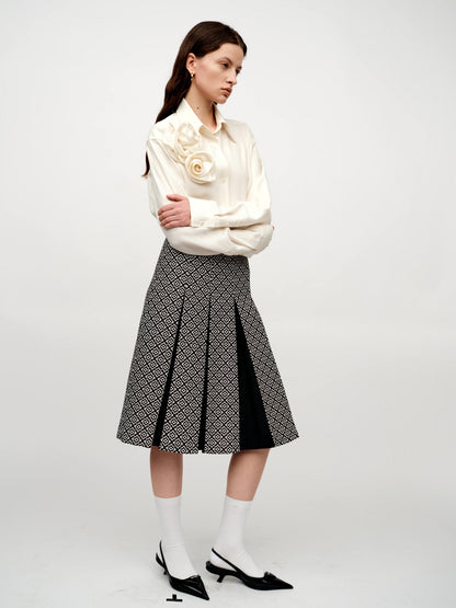 SERRER Black and white jacquard patchwork design pleated skirt - OLIVIA.