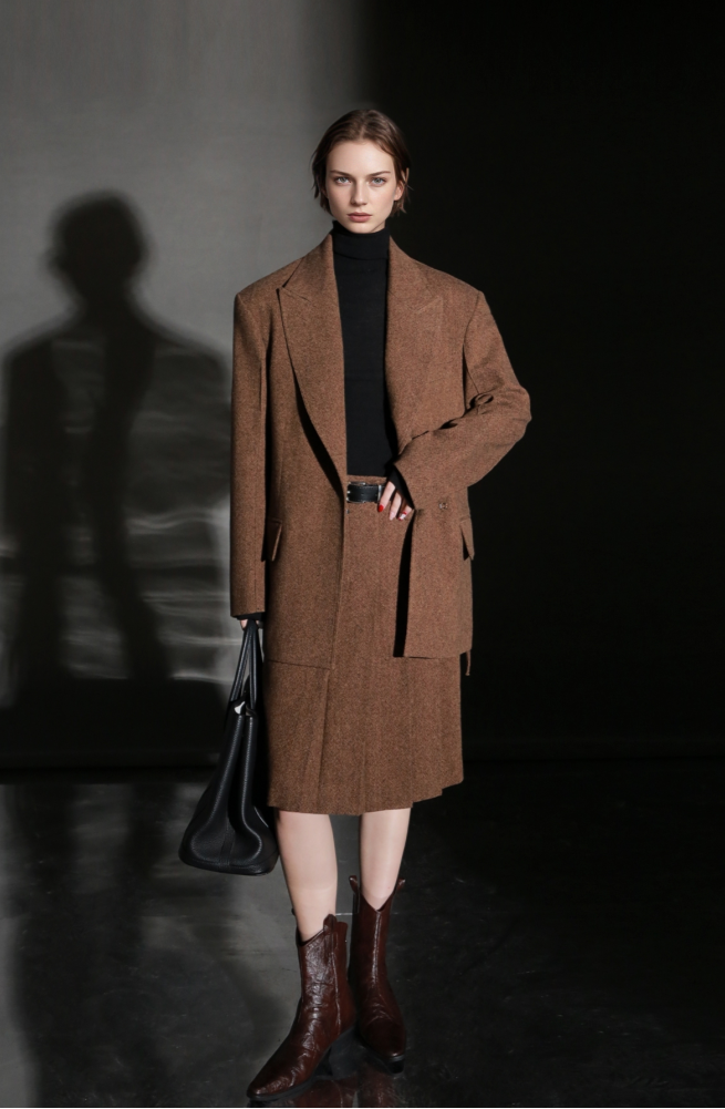 PIAOIN Retro Blazer Wool Jacket Women's Niche Suit Top Commuter Versatile- BEX