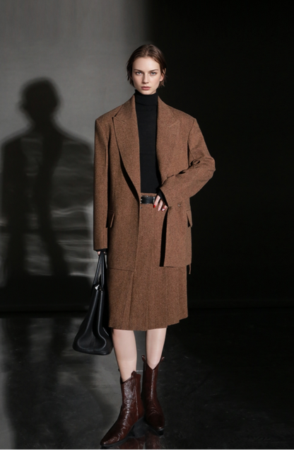 PIAOIN Retro Blazer Wool Jacket Women's Niche Suit Top Commuter Versatile- BEX