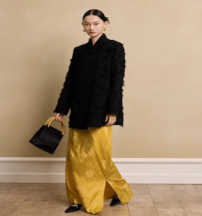 HECO Acetate Peony Jacquard Embroidery Side Slit Maxi Skirt  - SMART.