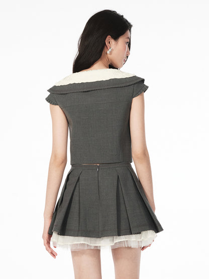 FAME embroidered beaded contrast patchwork French top - JAYDEN