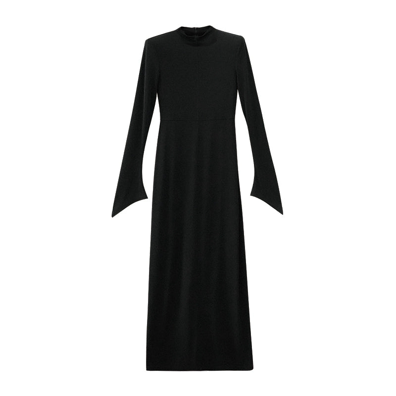 ANNAKIKI high-end acetate black shoulder slim long sleeve dress-CAROLE