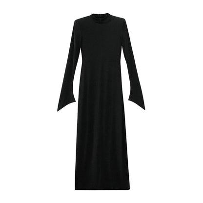 ANNAKIKI high-end acetate black shoulder slim long sleeve dress-CAROLE