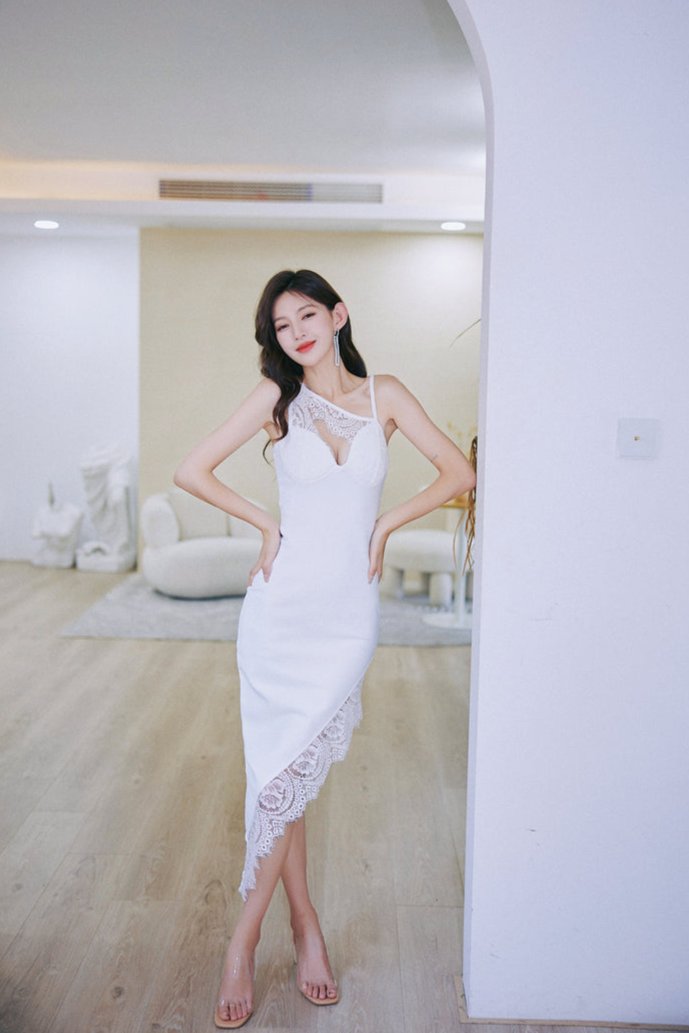 DOLLY White Sleeveless Off Shoulder Splice Lace Dress-DANICA