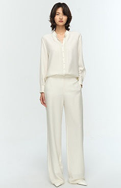 COMME MOI Lu Yan Designer's new women's commuter silk long-sleeved stand-up collar shirt - POWER.