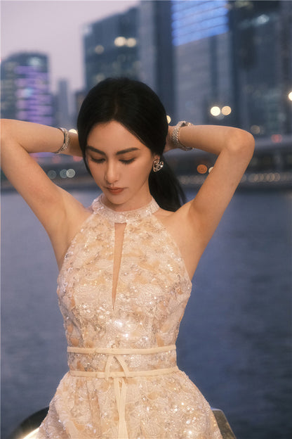 Wardrobes by Chen Gold  Couture with Floral Embroidery Sequin Banquet Dress-Onome