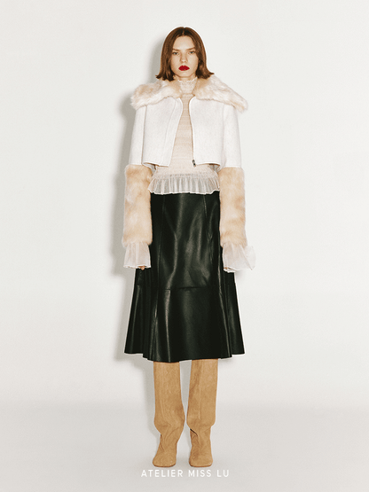ATELIER MISS LU faux fur and sheep wool reversible short Coat - JANINE.