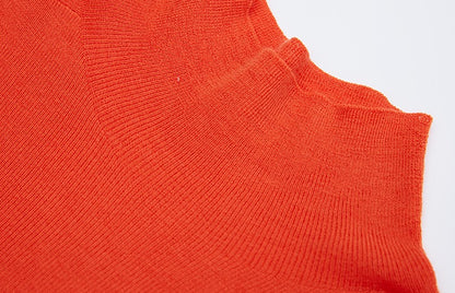 ZHUCHONGYUN Turtleneck Slim Orange Cashmere Knit Top- NAGARO.