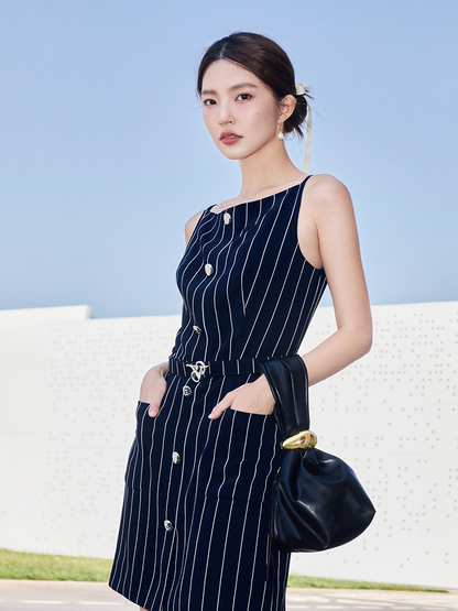 YES BY YESIR | Ye Qians Möbius-Inspired Snake Ring Slip Dress with Sculptural Vest -LILIANA.