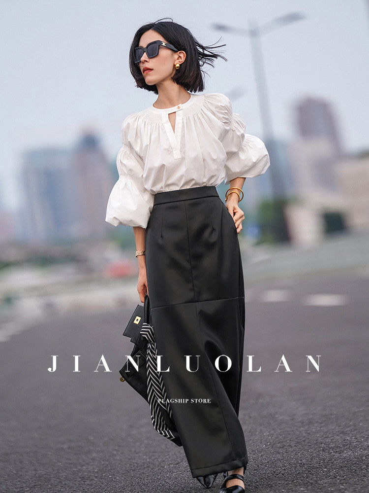 Huanzi customized loose slit midi black skirt - Swan