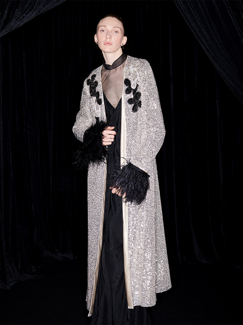 M essential Mackay designer shimmers pavé embroidered coat   - mother.