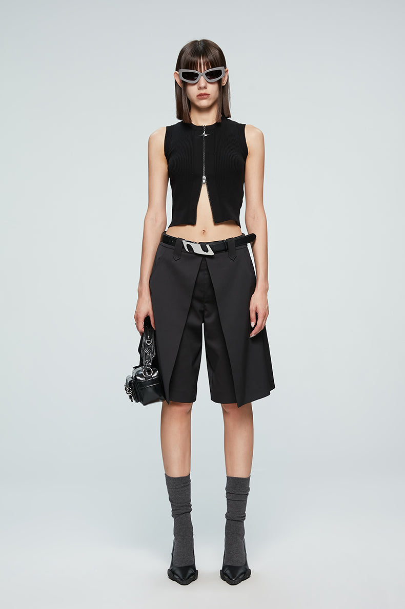 ANNAKIKI Casual Underwear Pleated Twill Simple Medium Pants-ROXIANNA