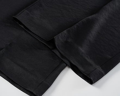 COMME MOI Summer Women's Black Satin Straight Pants - ADELINE.