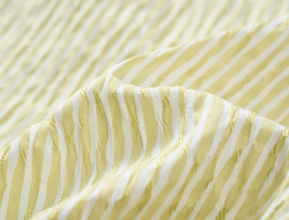 COMME MOI Crinkled yellow striped front slit midi skirt - CUBA.
