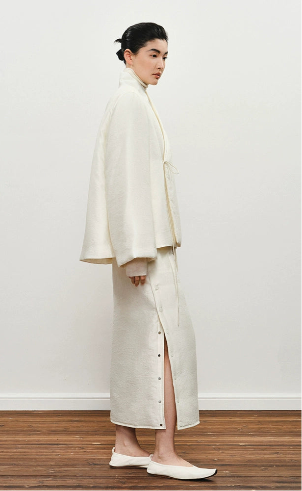 ZHUCHONGYUN midi cotton skirt with side button detailing and a drawstring waist-SEZA.