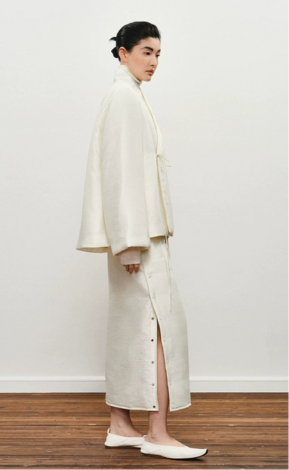 ZHUCHONGYUN midi cotton skirt with side button detailing and a drawstring waist-SEZA.