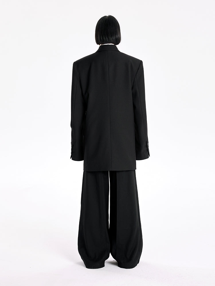 TINY IN Padded Shoulder Cuffs Folded Wide Shoulders Loose Coat-POXY