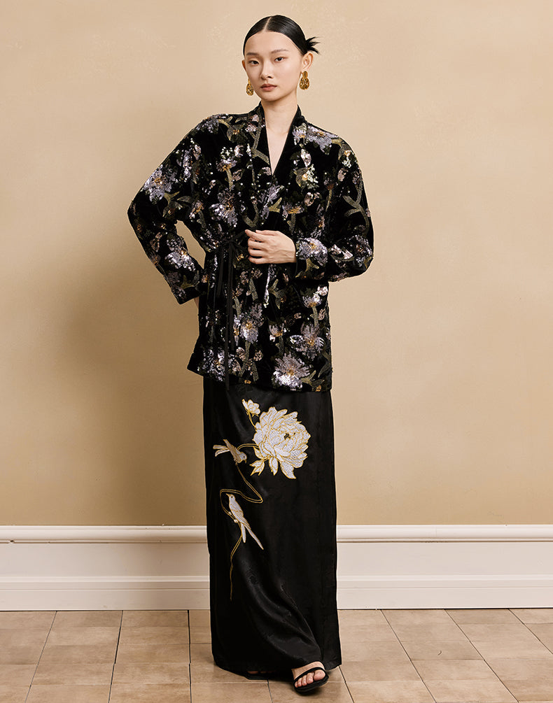 HECO velvet bottom plant embroidery sequin  JACKET - AMAYA.