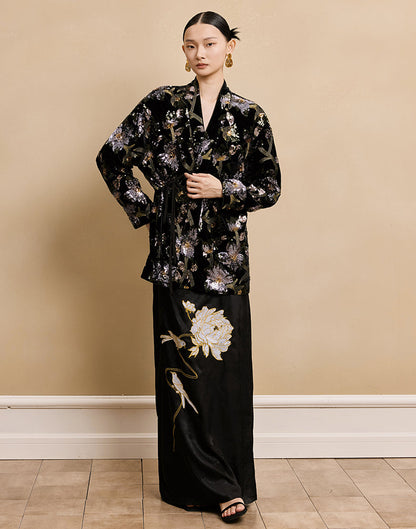 HECO velvet bottom plant embroidery sequin  JACKET - AMAYA.